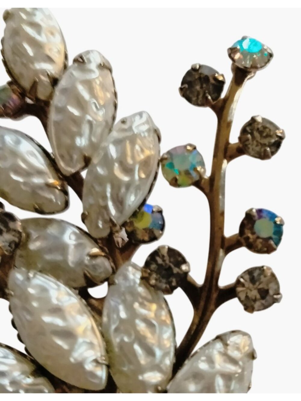 Aurora Borealis Brooch Rhinestone Crystals Elegant Vtg Statement Wedding Floral - Picture 5 of 10